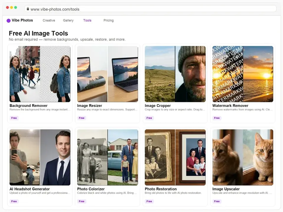 Free AI photo tools: background remover, upscaler, and more